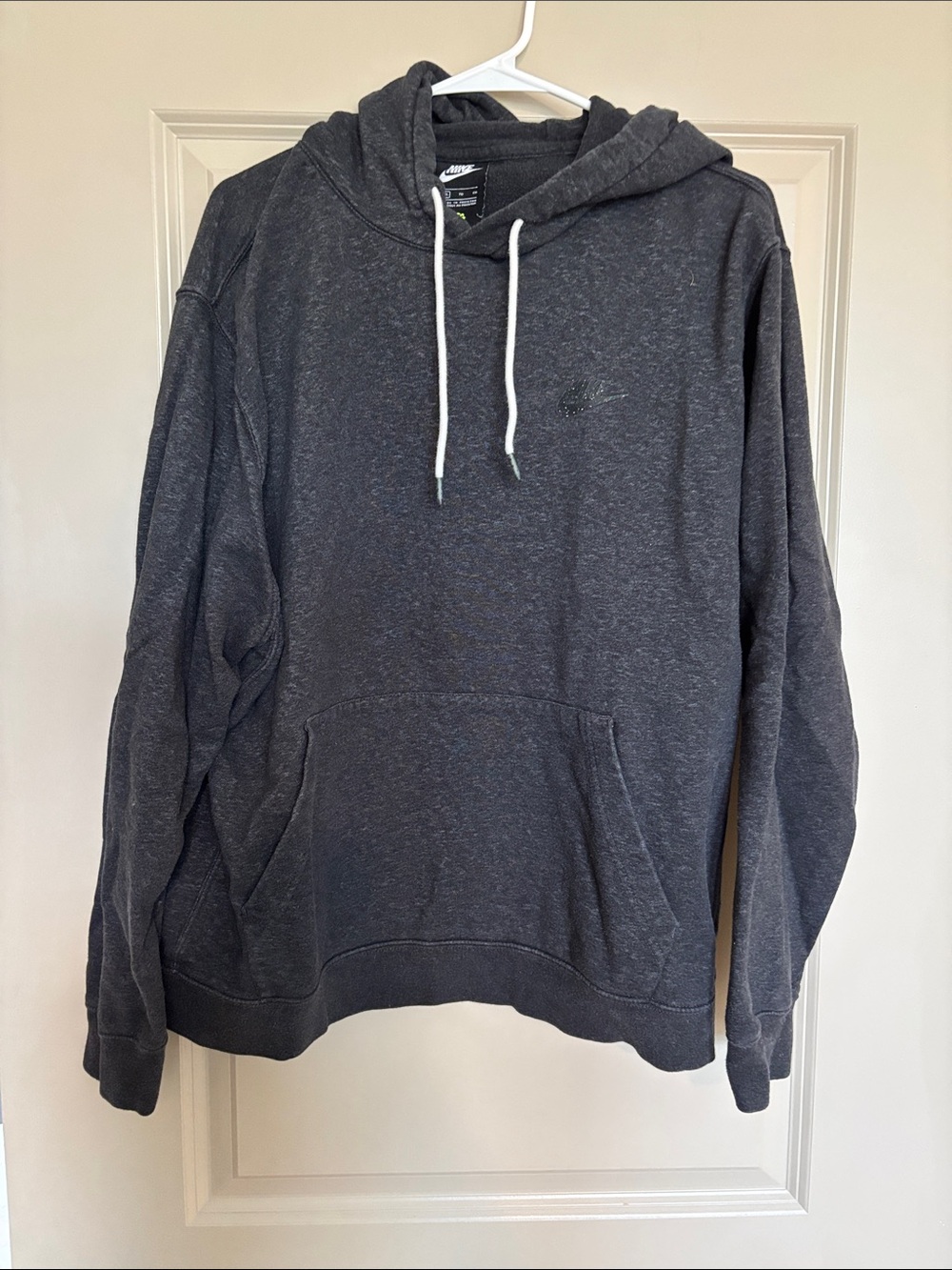 Nike Men's Charcoal Heather Pullover Hoodie with White Drawstrings